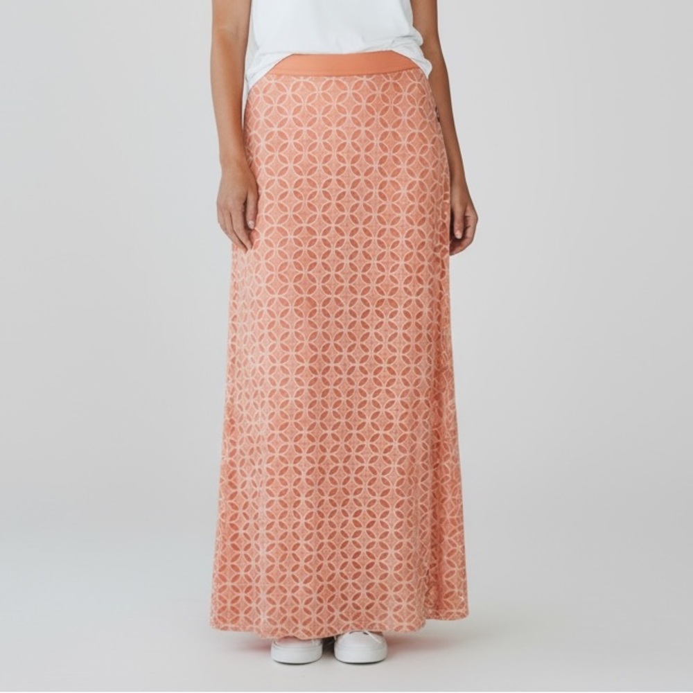 Fresh Produce Maxi Skirt Small Long Casual Cotton Geometric Circle Print Orange